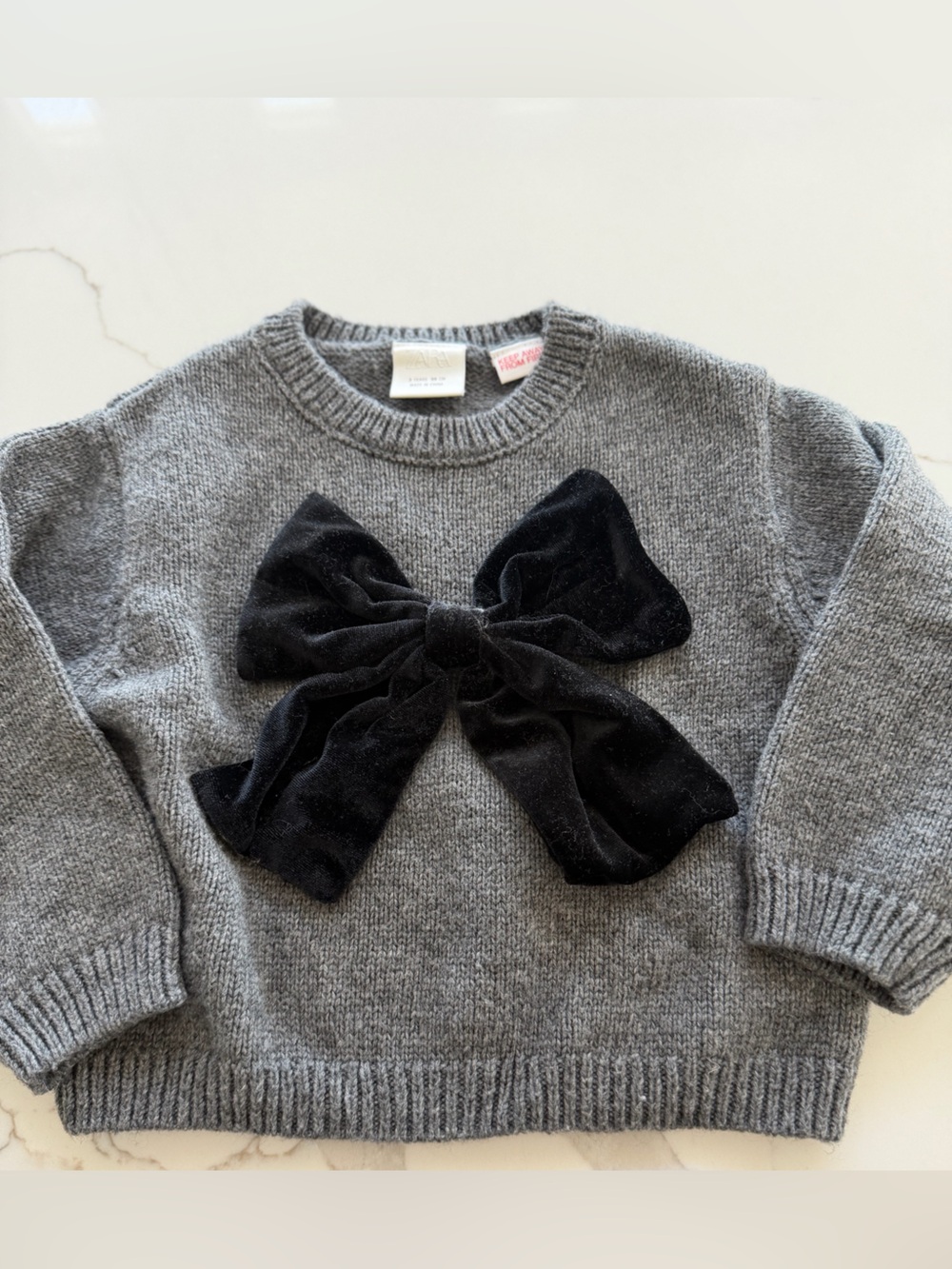Zara Girl’s Sweater with Black Velvet Bow